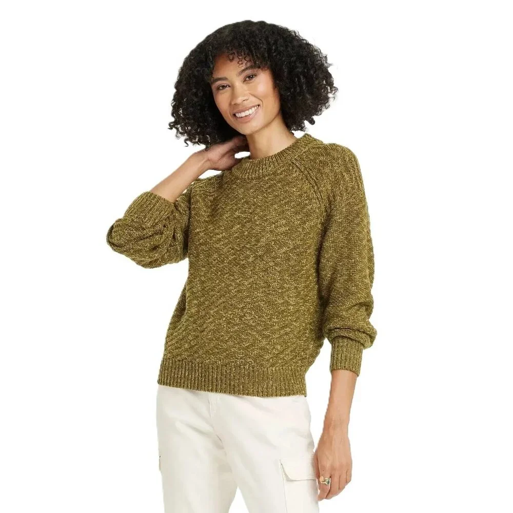 Universal Thread Green Shades Cable Knit Pullover Crewneck Sweater -- Size XS